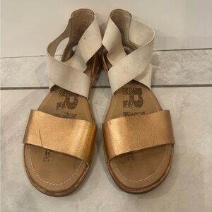 SOREL Women Ella Sandal Natural Rose Gold Elastic Ankle Strap Slide Women 8